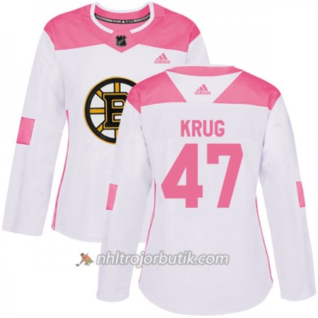 Dame Ishockey Boston Bruins Tröja Torey Krug 47 Adidas 2017-2018 Vit Rosa Fashion Authentic